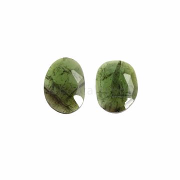 2 Pcs - Dark Green Tourmaline Rose Cuts - 7.96 ct. - 13 x 10.2 x 3.6 mm & 13.8 x 10 x 3.2 mm (TRC1055)