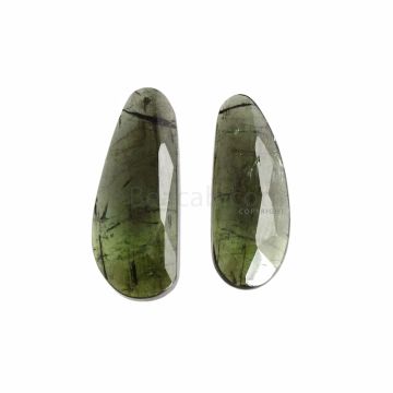 2 Pcs - Dark Green Tourmaline Rose Cuts - 12.77 ct. - 22 x 9 x 3.5 mm & 25 x 9.8 x 3.5 mm (TRC1056)