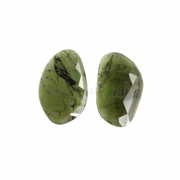 2 Pcs - Dark Green Tourmaline Rose Cuts - 20.42 ct. - 23 x 14 x 4.3 mm & 23 x 14.6 x 3.2 mm (TRC1060)
