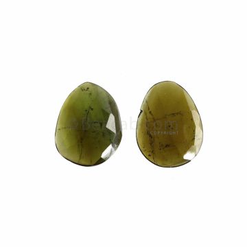 2 Pcs - Dark Green Tourmaline Rose Cuts - 11.36 ct. - 18.4 x 14 x 3.6 mm &  18.8 x 14.2 x 2.1 mm (TRC1064)