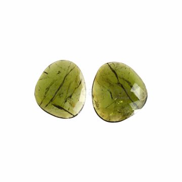 2 Pcs - Dark Green Tourmaline Rose Cuts - 10.24 ct. - 16 x 15.4 x 3.3 mm & 16.2 x 13.9 x 2.4 mm (TRC1066)