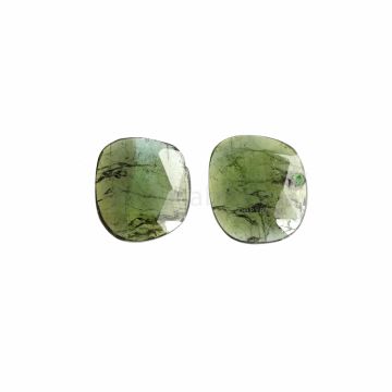2 Pcs - Dark Green Tourmaline Rose Cuts - 8.76 ct. - 13.6 x 12 x 3 mm & 14 x 12.4 x 3 mm (TRC1067)