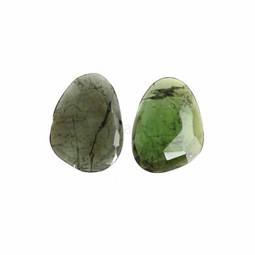 2 Pcs - Dark Green Tourmaline Rose Cuts - 16.18 ct. - 20 x 14.2 x 3 mm & 20 x 14 x 5 mm (TRC1072)