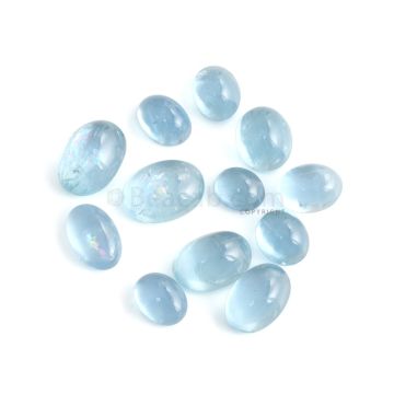 12 Pcs - 46.39 ct. -Medium Blue Aquamarine Oval Cabochon - 8.7 x 7.2 x 4.1 mm to 14.1 x 10 x 6.3 mm (AQCAB1069)