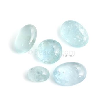 5 Pcs - 63.56 ct. -Medium Blue Aquamarine Mix Cabochon - 21.1 x 15 x 7.2 mm to 13.9 x 10 x 6.2 mm (AQCAB1080)