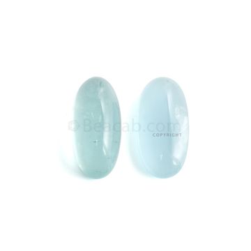 2 Pcs - 46.04 ct. -Medium Blue Aquamarine Oval Cabochon - 27.4 x 13.5 x 6.9 mm to 27.4 x 12.9 x 10.2 mm (AQCAB1075)