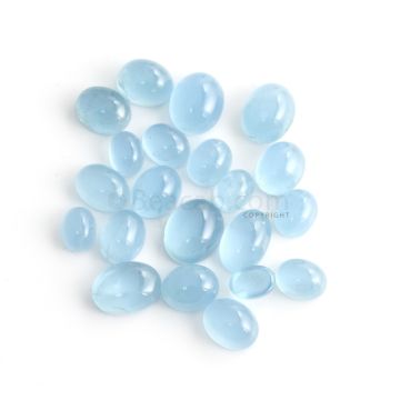 21 Pcs - 59.28 ct. -Medium Blue Aquamarine Oval Cabochon - 8 x 6 x 3.6 mm to 12.2 x 9.7 x 5.2 mm (AQCAB1052)
