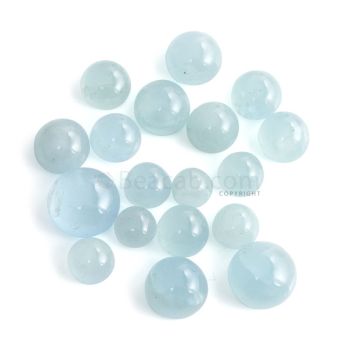 18 Pcs - 87.05 ct. -Medium Blue Aquamarine Round Cabochon - 8.1 x 4.8 mm to 14 x 7.4 mm (AQCAB1050)