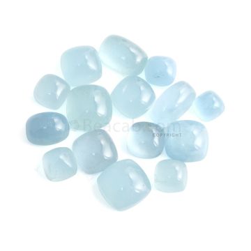 15 Pcs - 82.57 ct. -Medium Blue Aquamarine Cushion Cabochon - 8.1 x 8.2 x 5.2 mm to 14.6 x 8.3 x 5.6 mm (AQCAB1048)