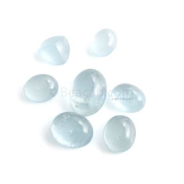 7 Pcs - 25.78 ct. - Medium Blue Aquamarine Oval Cabochon - 8.9 x 7 x 4.1 mm to 13.9 x 10.2 x 6.6 mm (AQCAB1044)