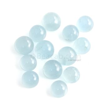 13 Pcs - 34.99 ct. - Medium Blue Aquamarine Round Cabochon - 8 x 4.8 mm to 9.1 x 5.5 mm (AQCAB1038)