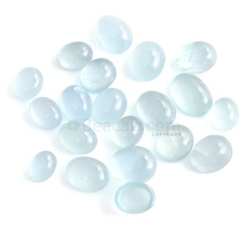 20 Pcs - 79.41 ct. - Medium Blue Aquamarine Oval Cabochon - 9.5 x 7 x 4 mm to 13.8 x 10.1 x 5 mm (AQCAB1034)