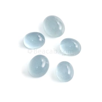 5 Pcs - 24.87 ct. -Medium Blue Aquamarine Oval Cabochon - 11 x 9.1 x 5.9 mm to 12.5 x 10.4 x 6 mm (AQCAB1027)