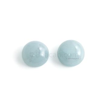 2 Pcs - 16.58 ct. -Medium Blue Aquamarine Round Cabochon - 12.9 x 6.6 mm to 13 x 6.9 mm (AQCAB1012)