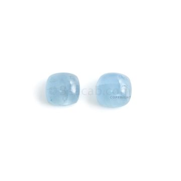 2 Pcs - 8.97 ct. -Medium Blue Aquamarine Cushion Cabochon - 9.8 x 9.7 x 5.1 mm to 10.3 x 10.2 x 6.2 mm (AQCAB1013)