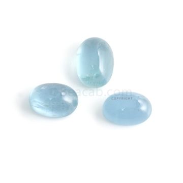 3 Pcs - 20.48 ct. -Medium Blue Aquamarine Oval Cabochon - 14.1 x 10.2 x 6.7 mm to 15.3 x 10.8 x 6.9 mm (AQCAB1019)