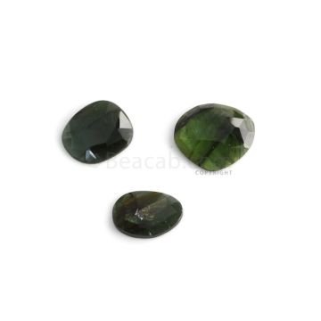 3 Pcs - 7.65 ct. - Green Tourmaline Rose Cut -11.4 x 8 x 2.3 mm to 13.2 x 11.6 x 3 mm (TRC1076)