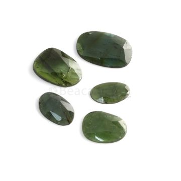 5 Pcs - 11.32 ct. - Green Tourmaline Rose Cut -11.4 x 6.6 x 1.2 mm to 16.7 x 10.4 x 2 mm (TRC1077)