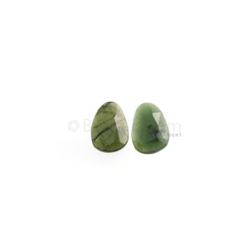 2 Pcs - 4.67 ct. - Green Tourmaline Rose Cut -12.5 x 8.9 x 2.3 mm to 12.5 x 9.1 x 2.7 mm (TRC1087)