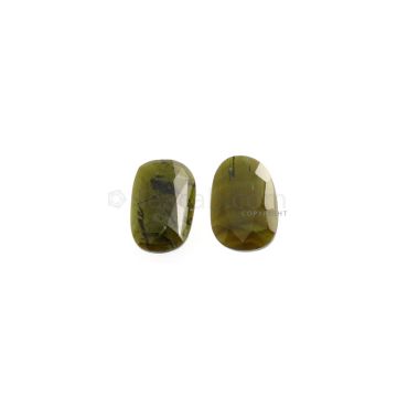 2 Pcs - 7.76 ct. - Green Tourmaline Rose Cut -14.7 x 9.6 x 3.3 mm to 15 x 10.2 x 2.4 mm (TRC1088)