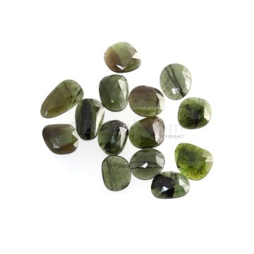 14 Pcs - 40.24 ct. - Green Tourmaline Rose Cut -10.9 x 9.7 x 3.1 mm to 15 x 8.4 x 2.4 mm (TRC1092)