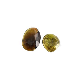 2 Pcs - 11.66 ct. - Green Tourmaline Rose Cut -13.7 x 12.3 x 3.2 mm to 17.8 x 12.6 x 4.1 mm (TRC1107)-OOS