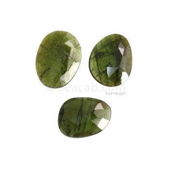 3 pcs - 28.71 ct. - Green Tourmaline Rose Cut -18.8 x 14.2 x 4.5 mm to 21.6 x 15.4 x 3.6 mm (TRC1109)
