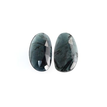 2 Pcs - 17.71 ct. - Blue Tourmaline Rose Cut -23.4 x 12.7 x 3.4 mm to 23.7 x 13.5 x 3.6 mm (TRC1125)