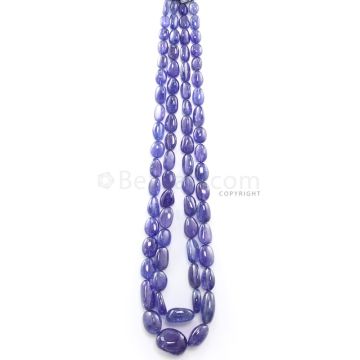 2 Lines - 863.30 ct. - Violet Tanzanite Tumbled Beads - 11 x 8.3 mm to 24 x 9 mm - 19 to 22 in. (TZTUB1088)
