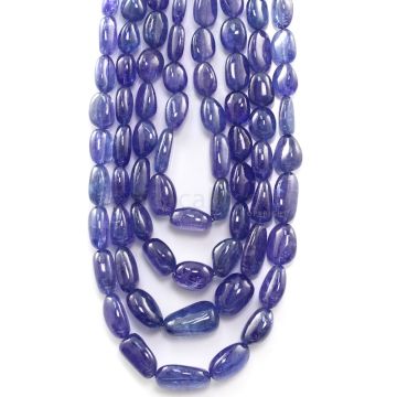 4 Lines - 1283.35 ct. - Violet Tanzanite Tumbled Beads - 10 x 8 mm to 20 x 13.5 mm - 17 to 22 in. (TZTUB1089)