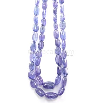 2 Lines - 595.55 ct. - Violet Tanzanite Tumbled Beads - 10 x 7 mm to 19.5 x 14.2 mm - 19 to 20 in. (TZTUB1094)