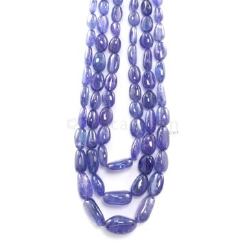 3 Lines - 880.05 ct. - Violet Tanzanite Tumbled Beads - 7.5 x 6.5 mm to 22 x 18.5 mm - 17 to 20 in. (TZTUB1098)