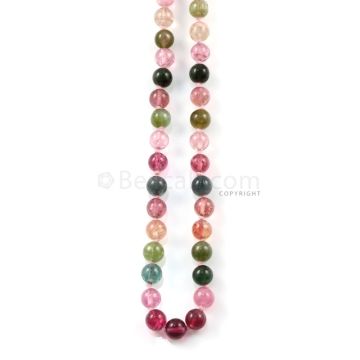 1 Line - 158.60 ct. - Medium Tones Multi-Tourmaline Plain Beads - 6.75 to 7 mm - 19 in. (MTOUR1029)